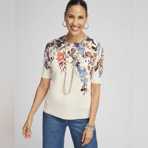 Chicos NWT Short Sleeve Pullover Sweater Fall Colorway 4/XXL